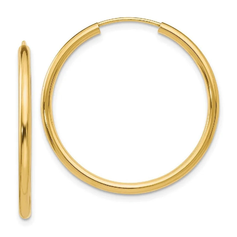 Curata 14k Yellow Gold tube 2x26mm Polished Round Endless Hoop Earrings