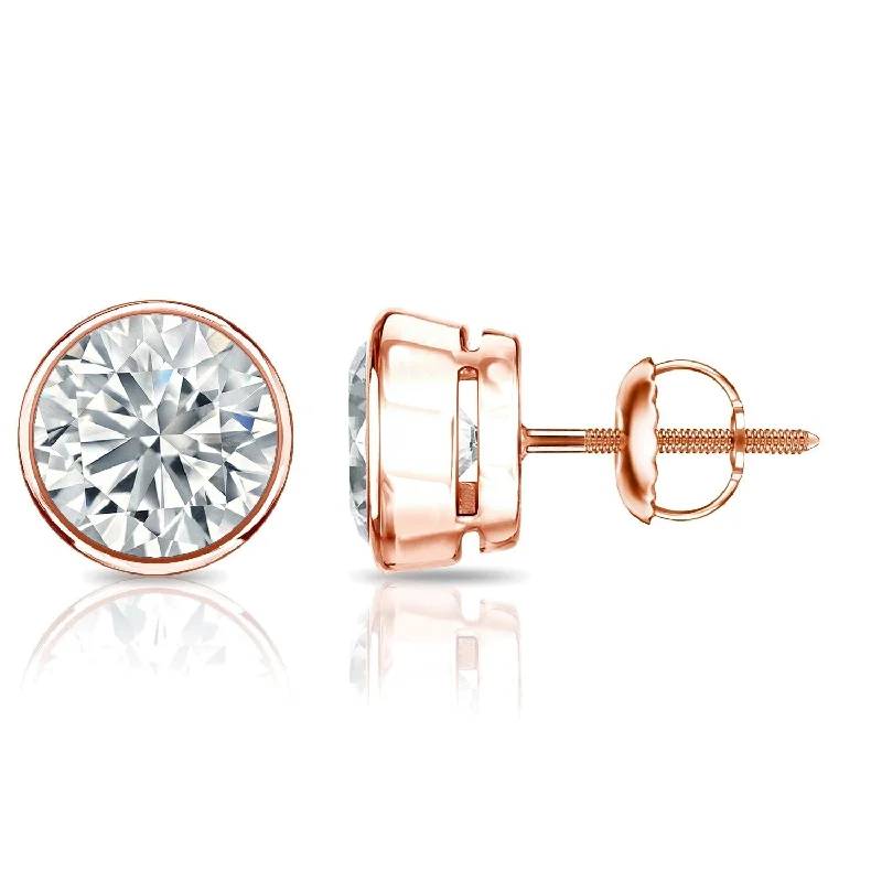 Auriya 14k Gold Certified 4.70 ct. TDW Bezel Set Round Diamond Stud Earrings