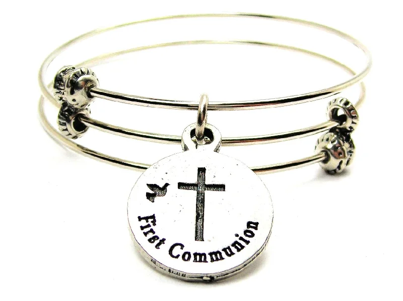 First Communion Triple Style Expandable Bangle Bracelet