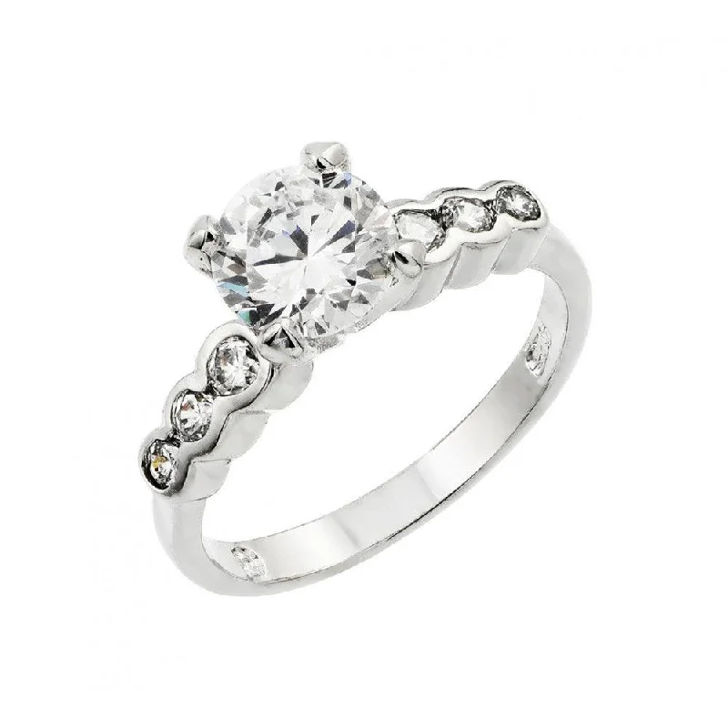 Silver 925 Rhodium Plated Clear Round Center CZ Bridal Ring - BGR00742