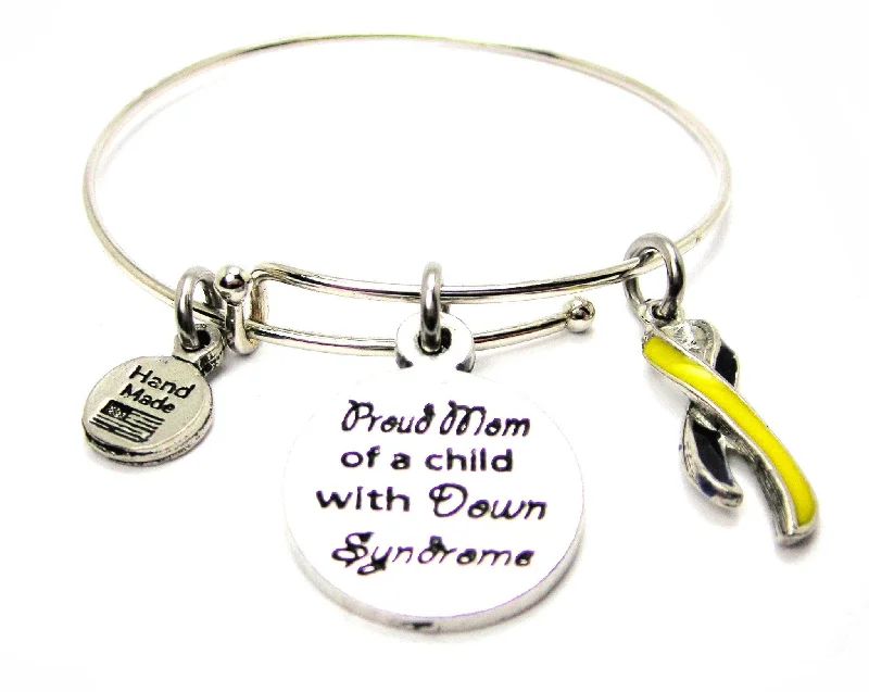 Hand Painted Ribbon Proud Mom Of A Child With Down Syndrome Bangle Bracelet