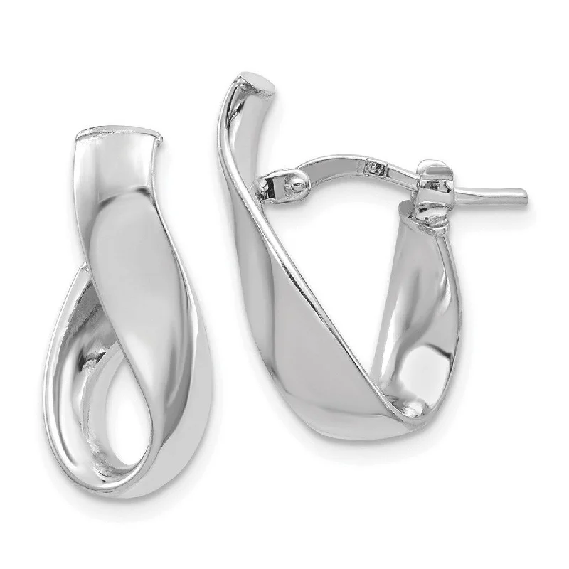 Curata 14k Yellow or White Gold High Polished Unusual Flat Twist Uneven Hoop Earrings 20x11mm