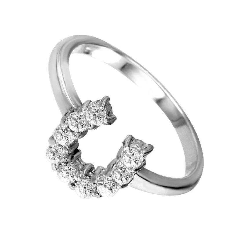 Silver 925 Rhodium Plated Lucky Horseshoe CZ Ring - STR00022