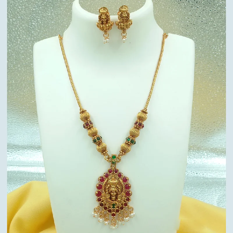 Joyful Jewel Art Matte Gold Plated Pota Stone Temple Necklace Set