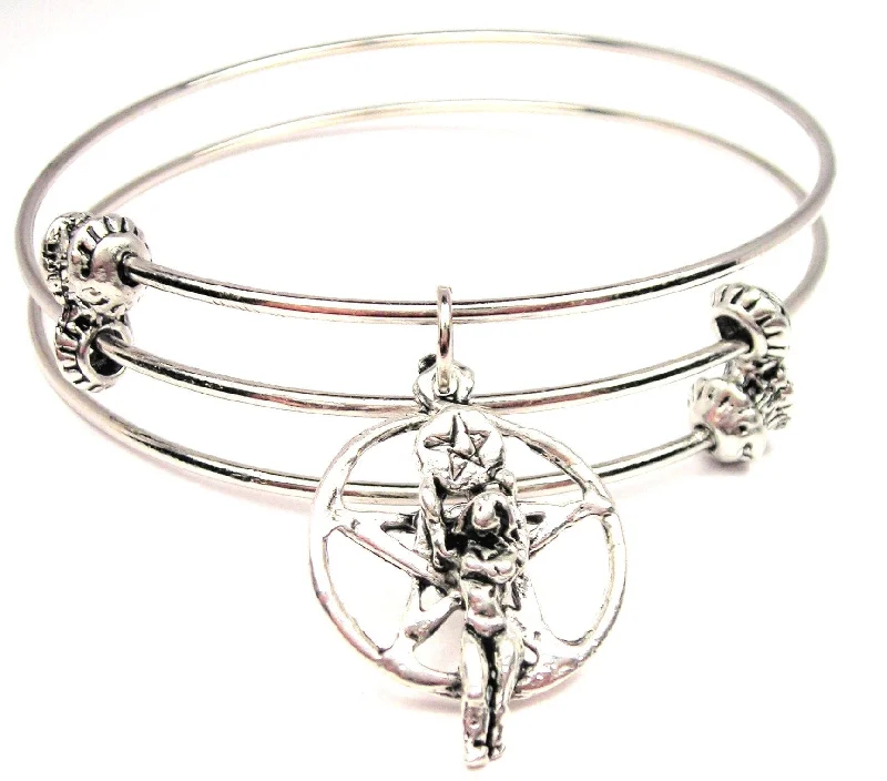 Pentacle With Goddess Triple Style Expandable Bangle Bracelet