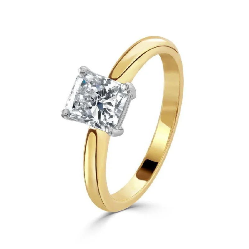 18ct gold & platinum radiant cut solitaire diamond ring