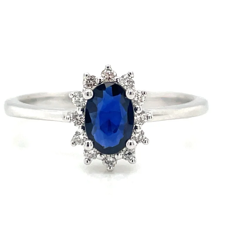 9ct White Gold Earth Grown Princess Di Style Sapphire & Diamond Ring