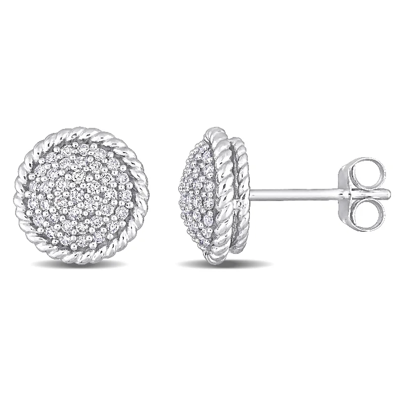 Miadora 14k White Gold 1/3ct TDW Diamond Clustered Halo Stud Earrings