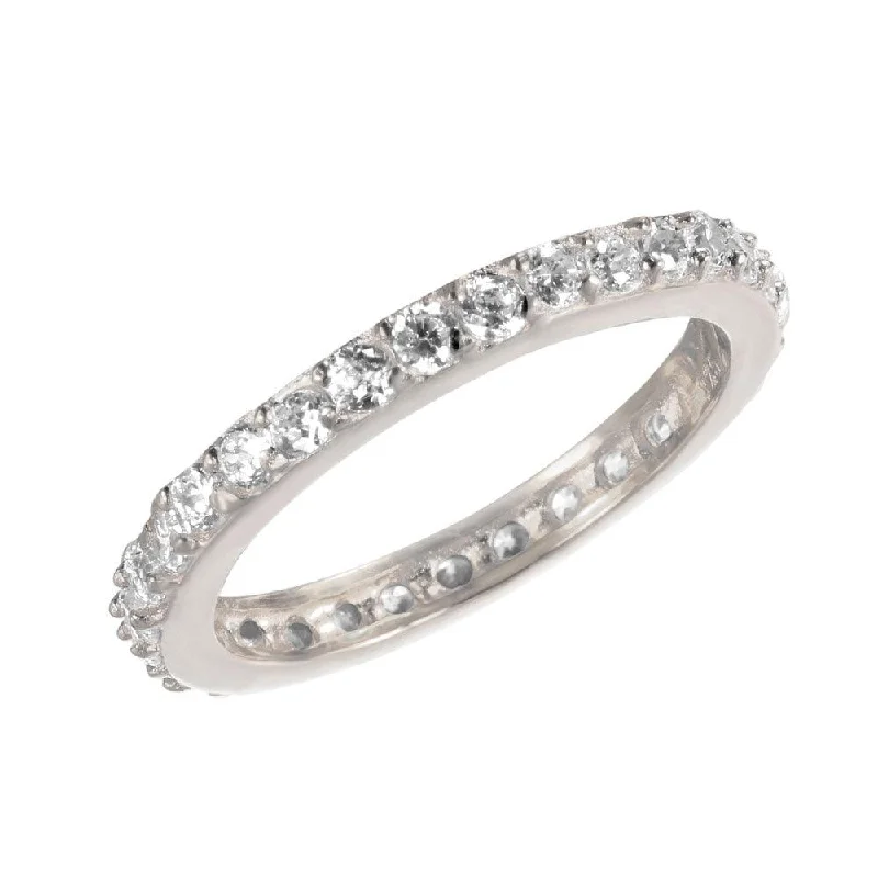 Silver 925 Rhodium Plated CZ Stackable Eternity Ring - STR00119RH