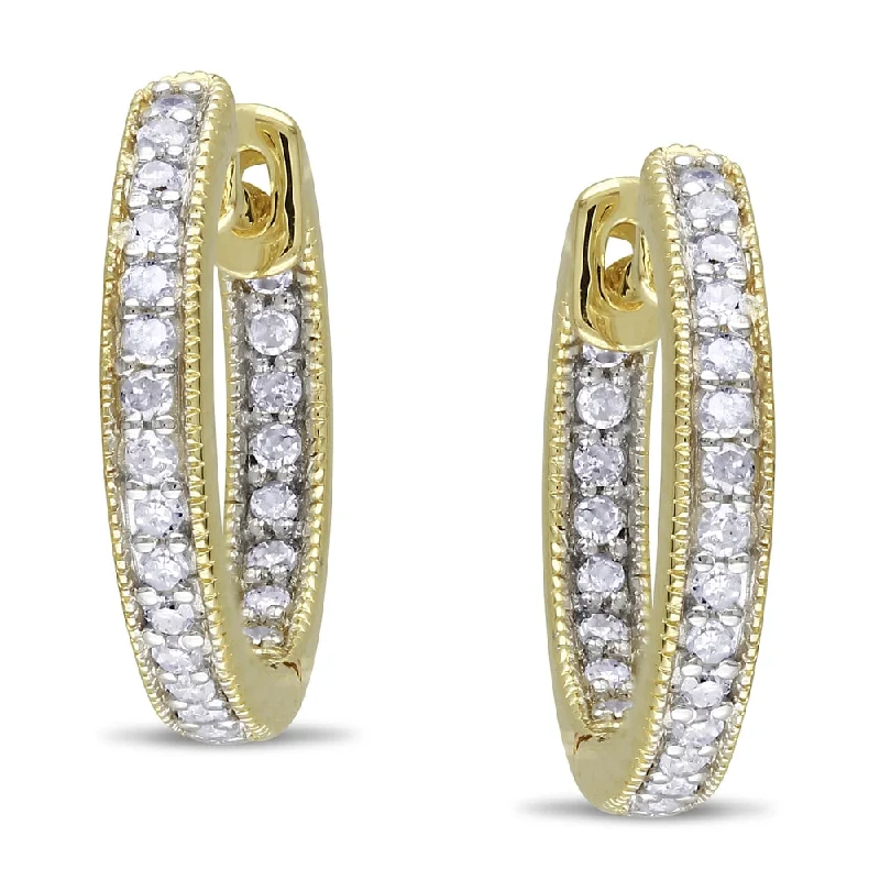 Miadora 14k Yellow Gold 1/4ct TDW Diamond Hoop Earrings