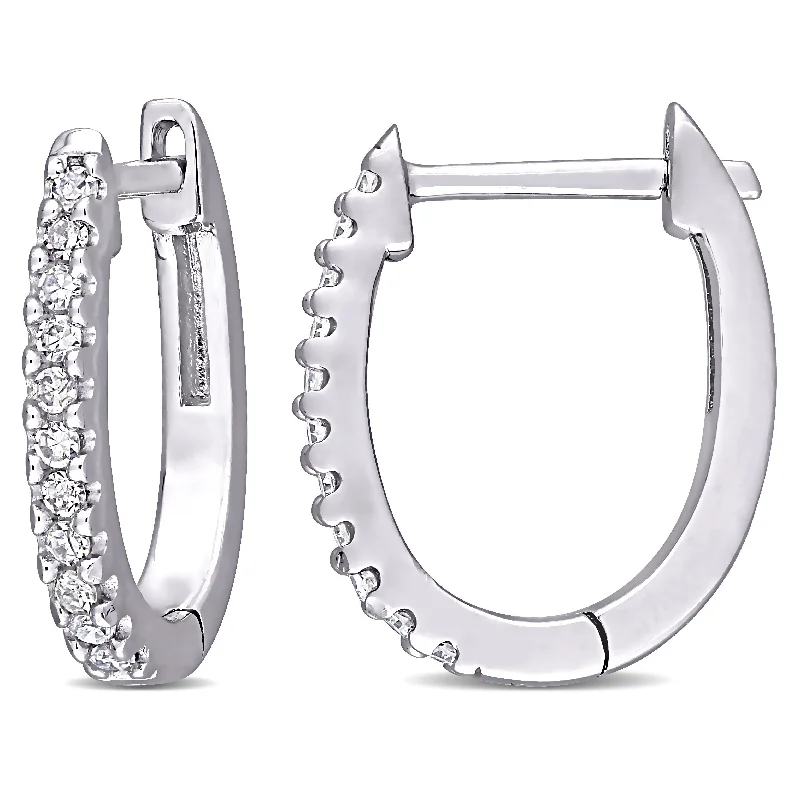 Miadora 10k White Gold 1/8ct TDW Diamond Huggie Hoop Earrings - 13.1 mm x 1.8 mm x 11.2 mm