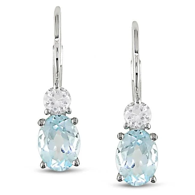 Miadora Sterling Silver Blue Topaz and Created White Sapphire Earrings