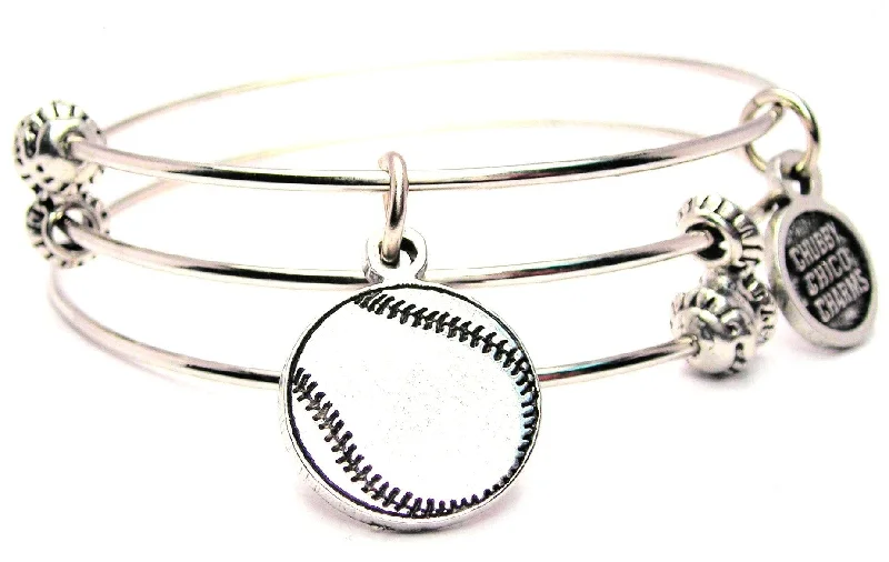 Engraved Baseball Softball Triple Style Expandable Bangle Bracelet