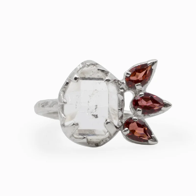 Garnet and Herkimer Diamond Ring