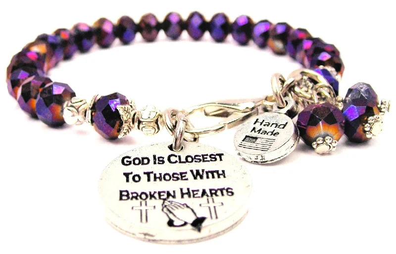 God Is Closest To Those With Broken Hearts Crystal Beaded Toggle Style Bracelet