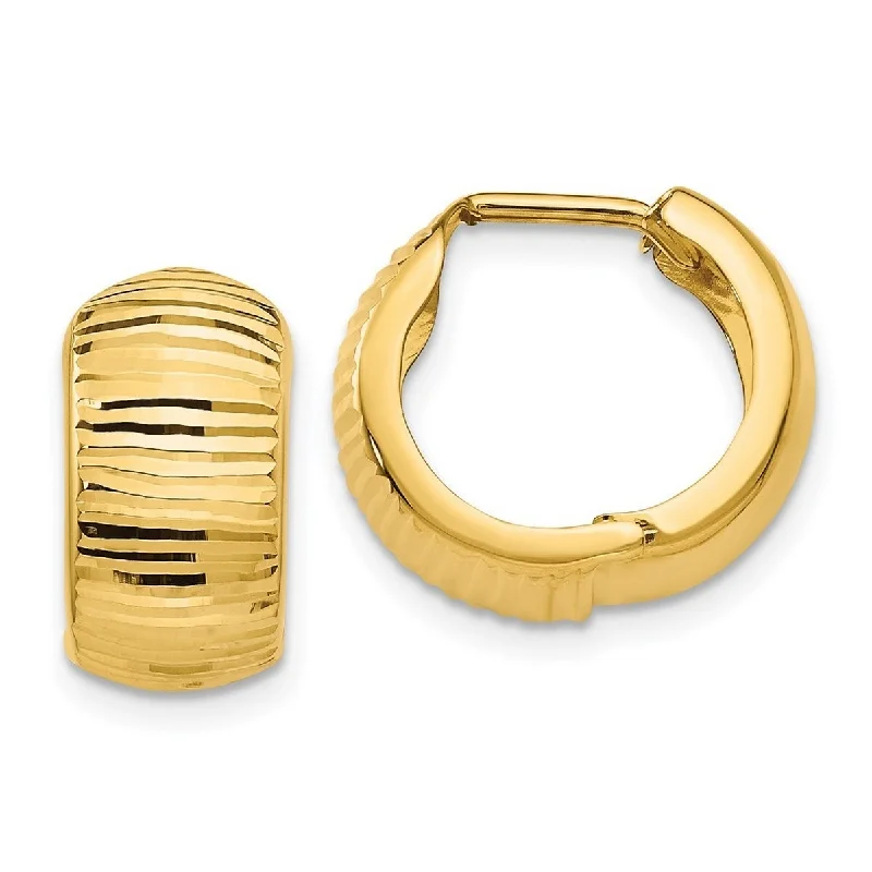 Curata 14k Yellow Gold Textured and Polished Hinged Huggies Hoop Earrings (8mm x 16mm)