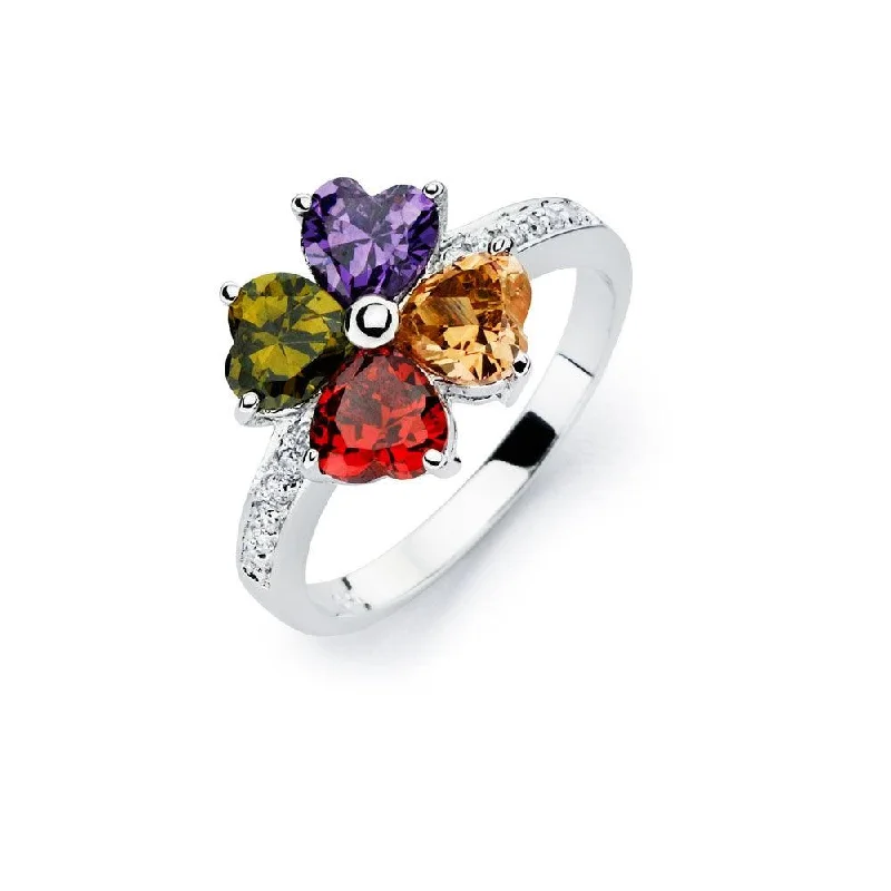 Silver 925 Rhodium Plated Multi Colored CZ Flower Ring - BGR00563