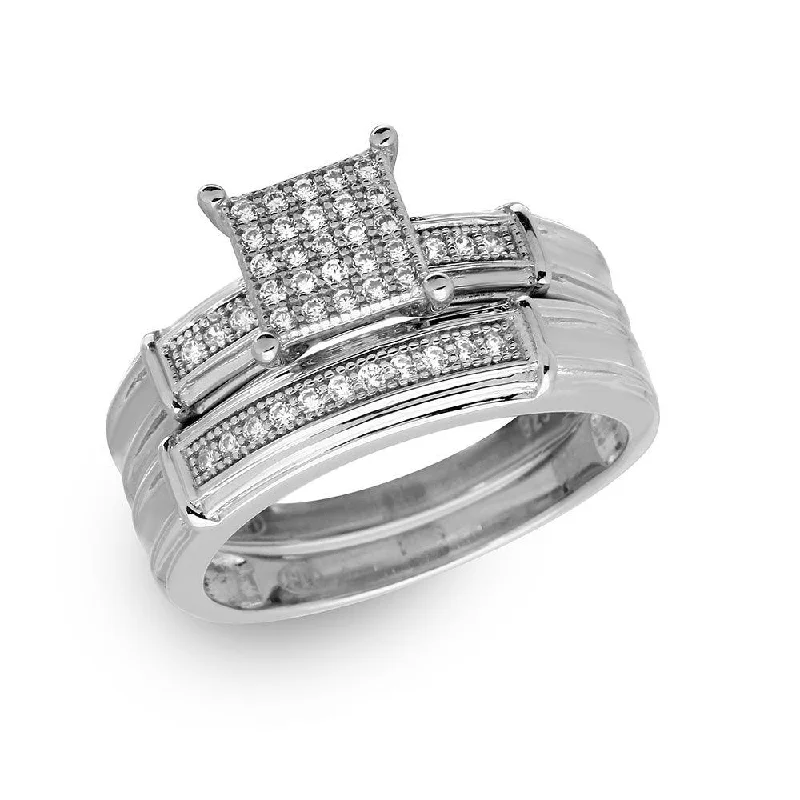 Silver 925 Rhodium Plated CZ Pave Square Center Ring - GMR00166