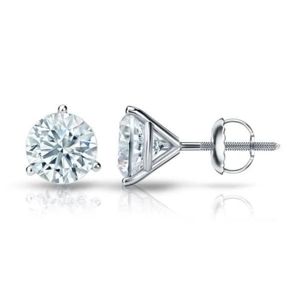 Auriya 14k Gold GIA Certified 3.70 carat TDW 3-Prong Martini Round Diamond Stud Earrings