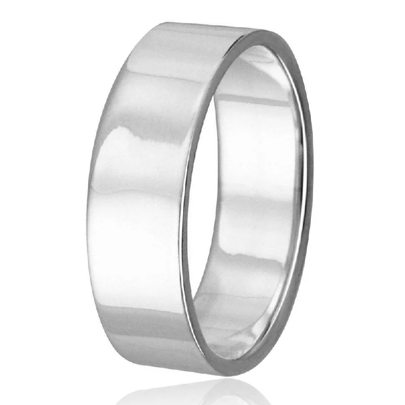 High Polished 925 Sterling Silver Plain Wedding Band Flat Ring - RING02-6MM