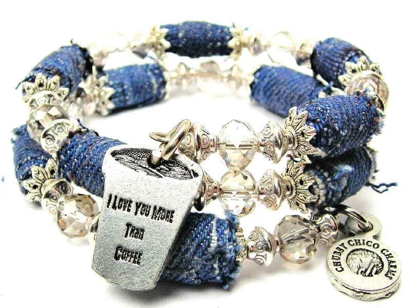 I Love You More Than Coffee Blue Jean Beaded Wrap Bracelet