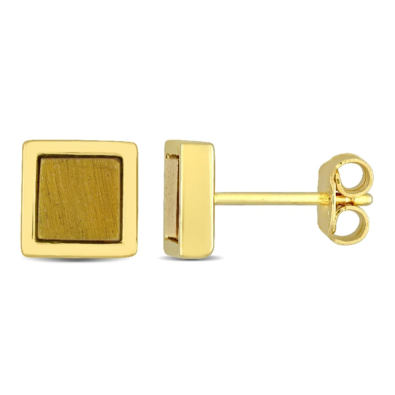 Miadora 1ct TGW Tiger Eye Square Stud Earrings in Yellow Silver