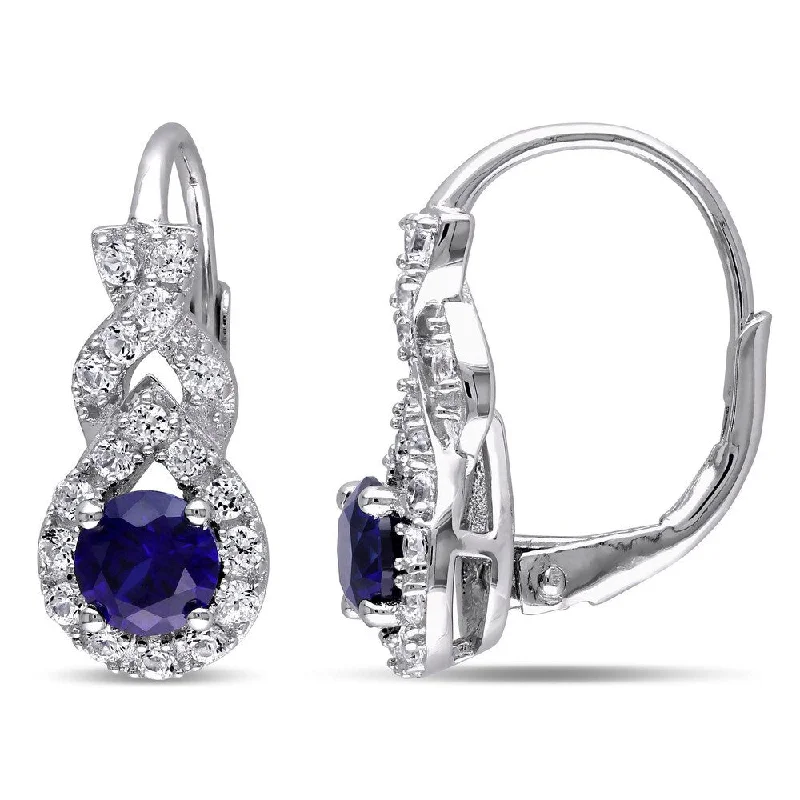 Miadora Sterling Silver Created Blue and White Sapphire Birthstone Braided Leverback Earrings