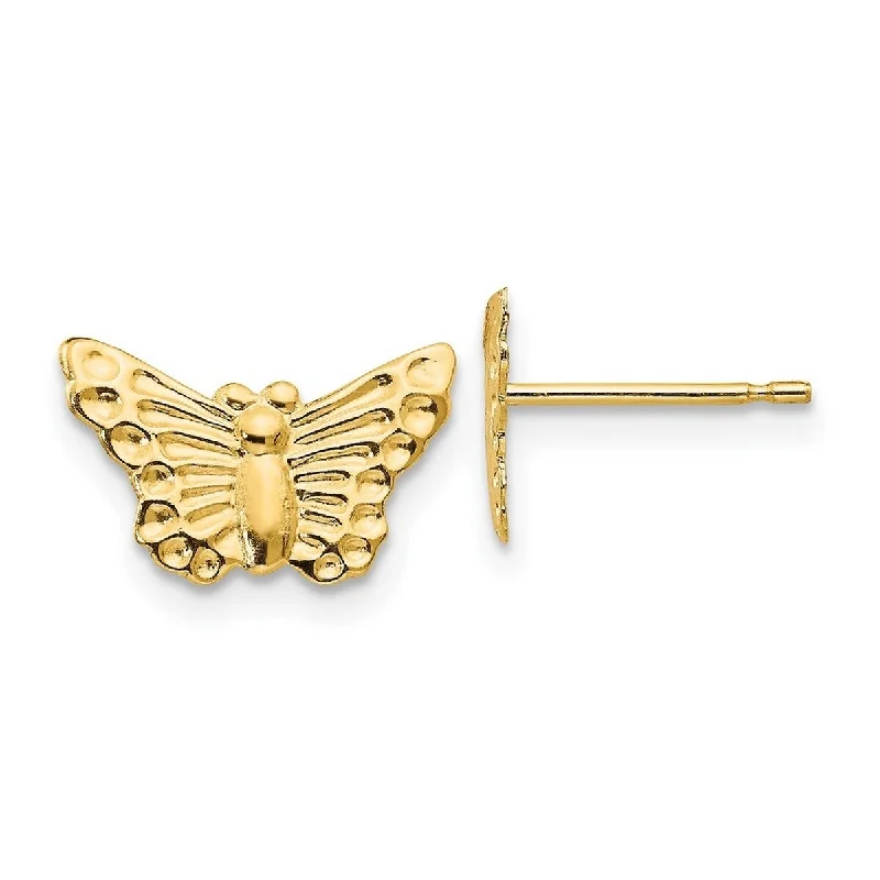 Curata Solid 14k Yellow Gold Textured Butterfly Post Earrings (12mmx8mm) - Orange