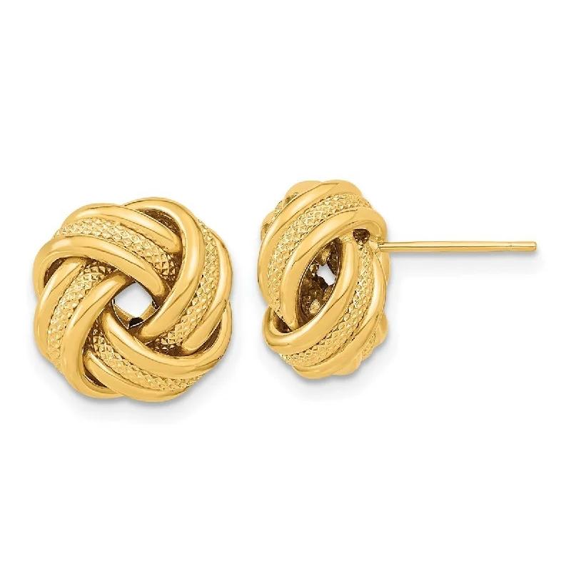 Curata 14k Yellow Gold 13mm Textured Triple Love Knot Post Earrings