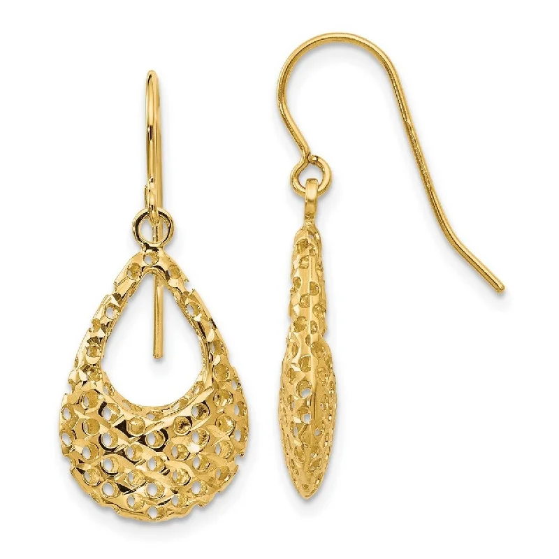 Curata 10k Yellow Gold 28.75x12.4mm Textured Long Drop Dangle Hook Earrings