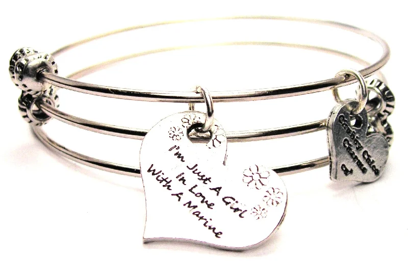 I'm Just A Girl In Love With A Marine Triple Style Expandable Bangle Bracelet