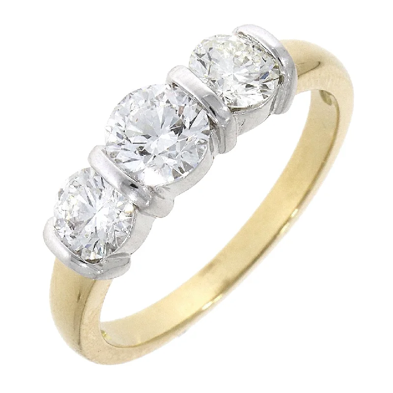 18ct yellow gold 3-stone round brilliant cut bar set diamond ring