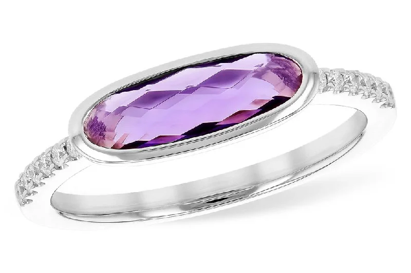 14K White Gold 1.02ctw Oval Amethyst & Diamond Ring by Allison Kaufman