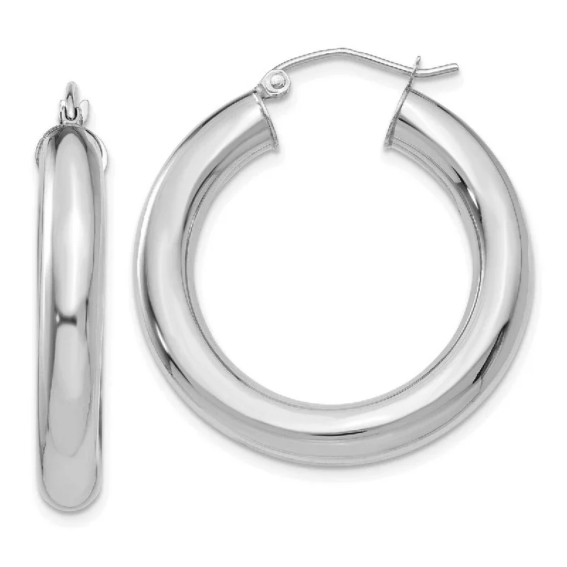 Curata 14k White Gold Polished 5x30mm Lightweight Hoop Earrings