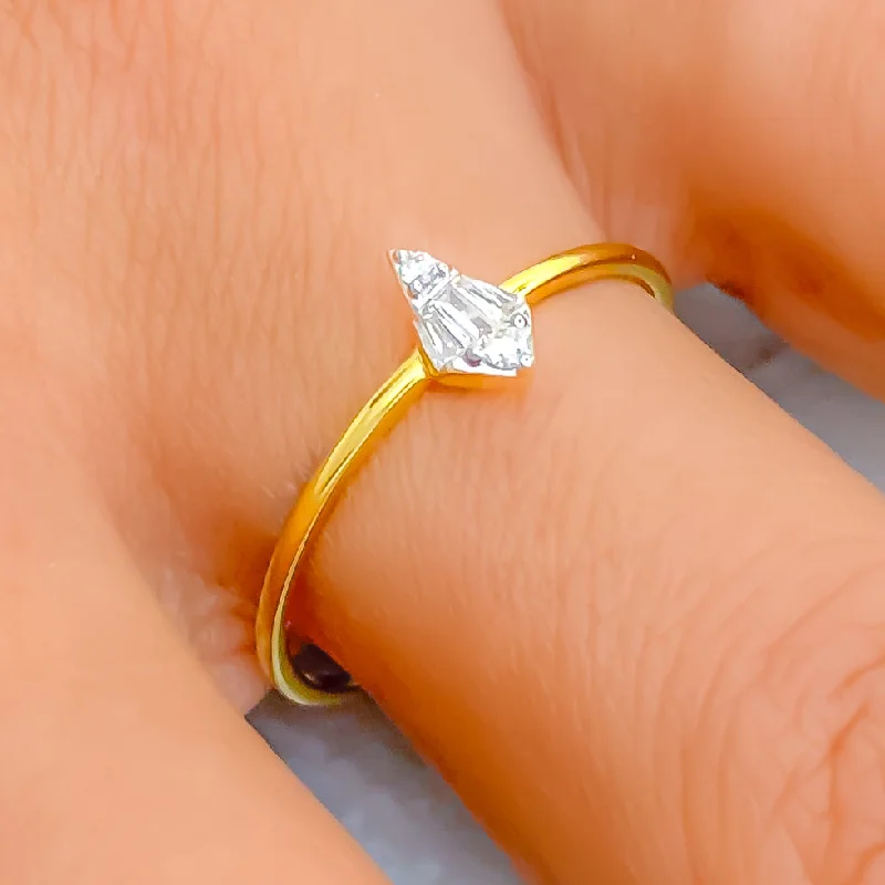 Classy Lush Slender 18K Gold + Diamond Ring