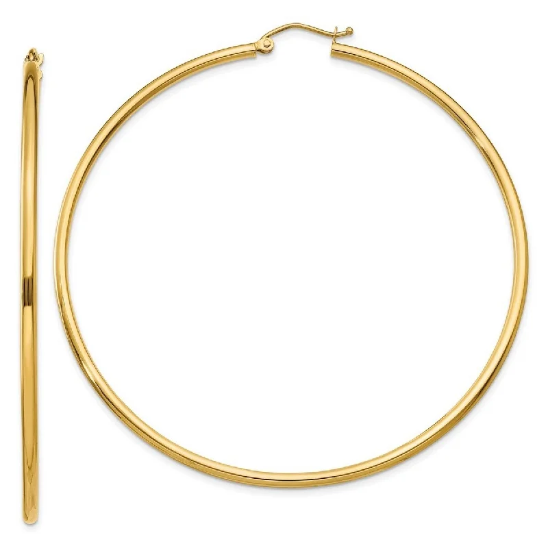 Curata 14k Yellow Gold Polished Lightweight 65mm Large Classic Tube Hoop Earrings