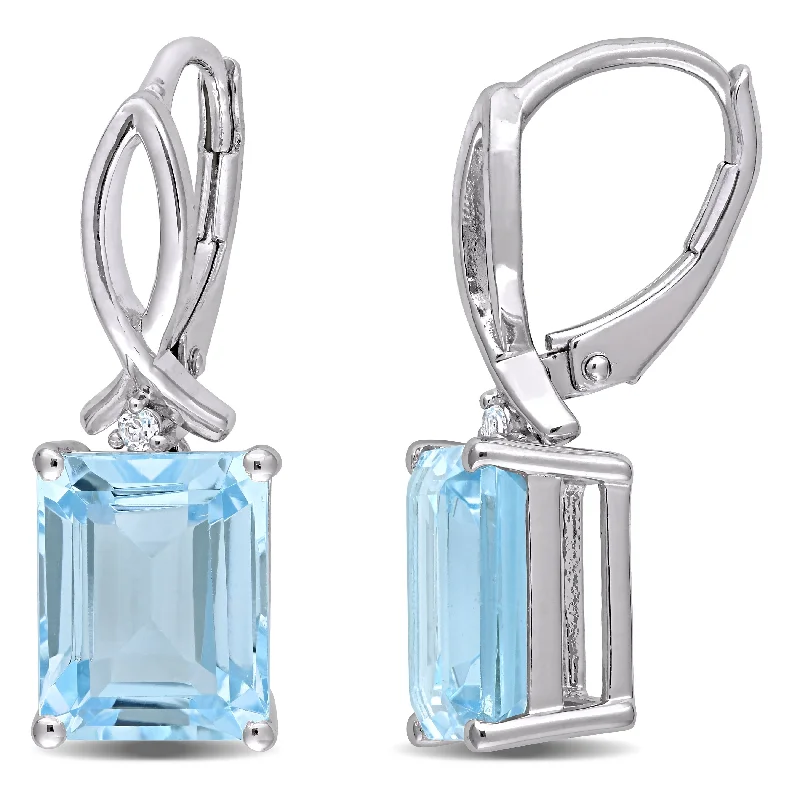 Miadora Sterling Silver Ocatgon-cut sky-Blue and White Topaz Drop Leverback Earrings - 24.4 mm x 8.7 mm x 10.2 mm