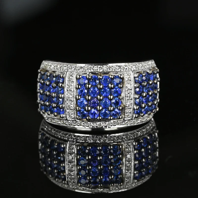 Wide LeVian 14K White Gold Sapphire Diamond Ring Band