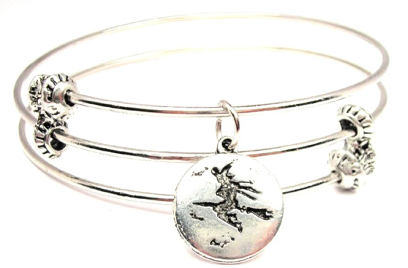 Witch Silhouette Over the Moon Triple Style Expandable Bangle Bracelet