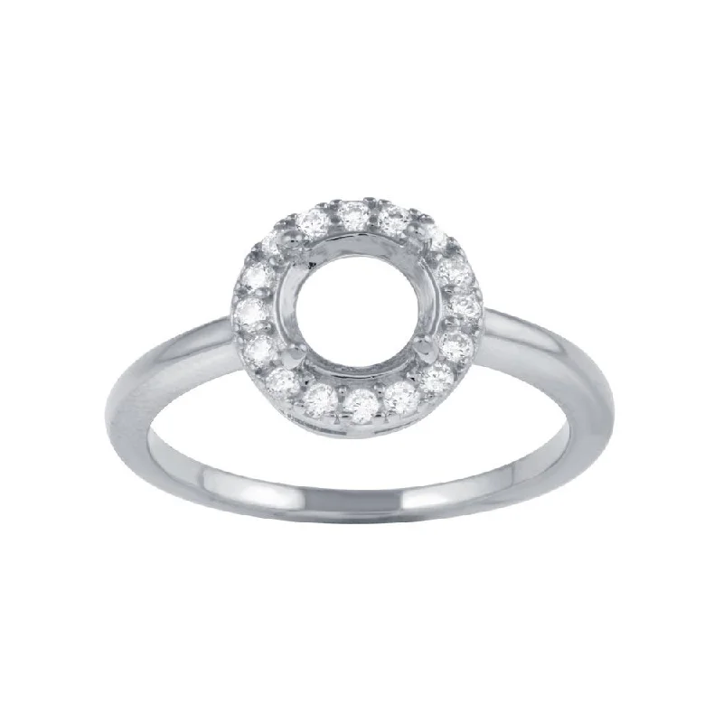 Rhodium Plated 925 Sterling Silver Clear CZ Round Mounting Ring - BGR01333