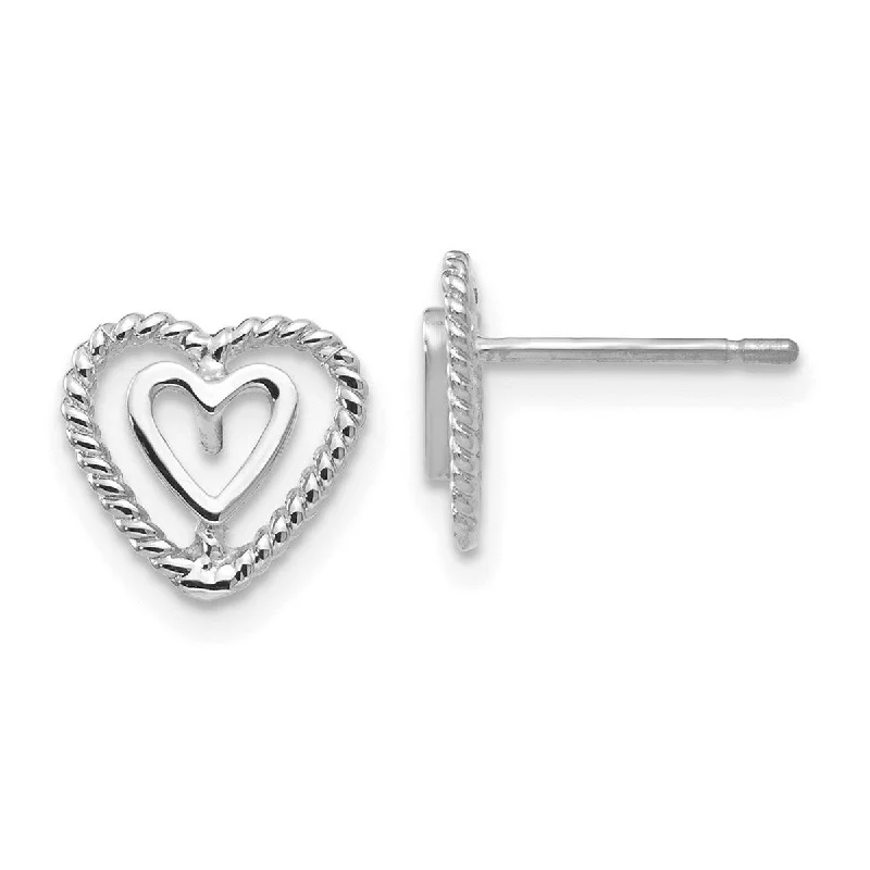 Curata 14k Yellow or White Gold 10mm Textured Heart Post Earrings