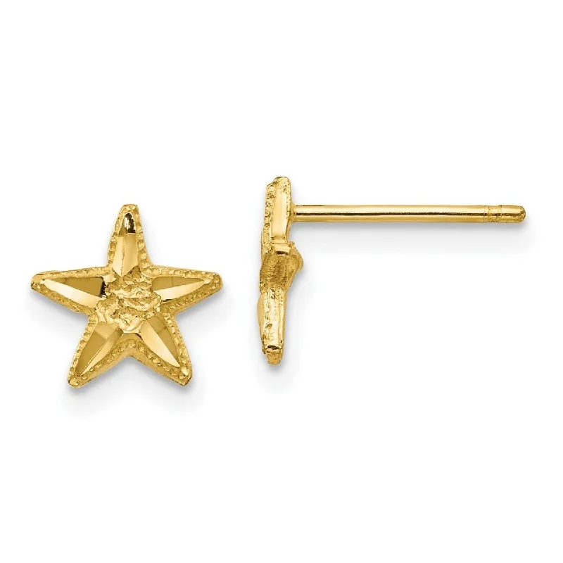 Curata Solid 14k Yellow Gold Small Diamond-Cut Starfish Stud Earrings (8mm) - Orange