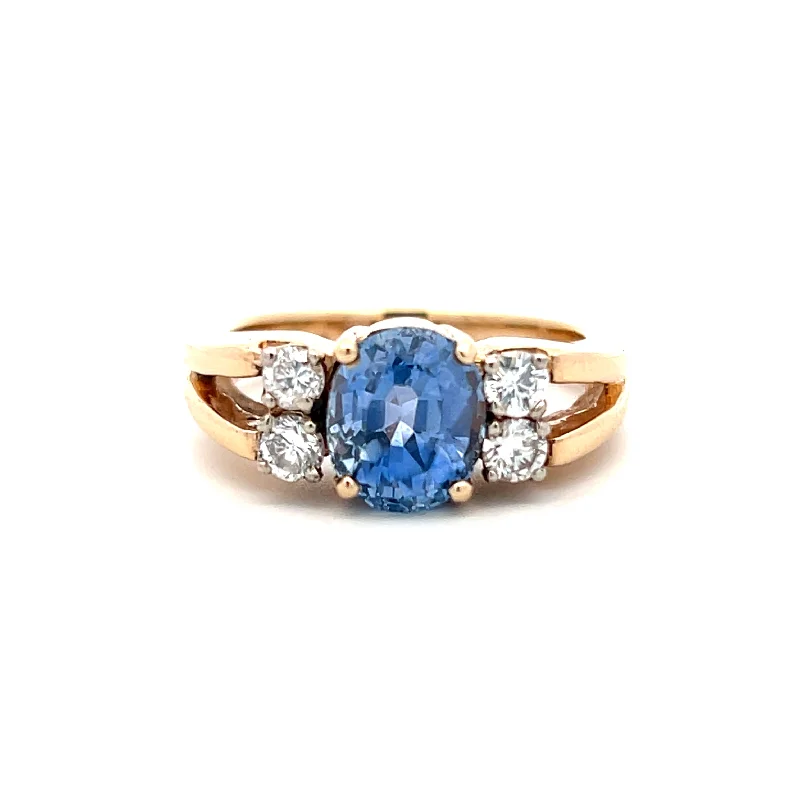 Estate 14K Yellow Gold 2.91ctw Oval Blue Sapphire & Diamond Ring