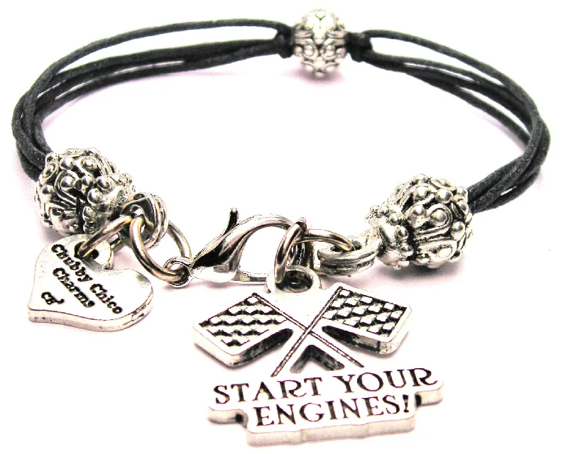 Start Your Engines Beaded Black Cord Bracelet