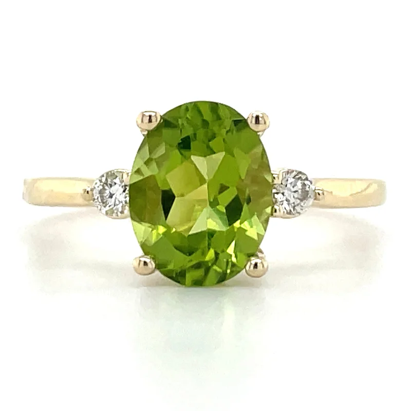 9ct Yellow Gold 2ct Oval Peridot And 0.08ct Diamond Ring