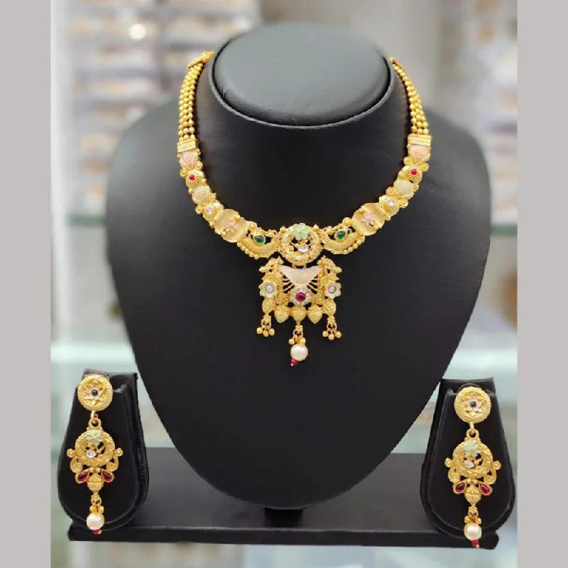 Anjali Jewellery Gold Plated Pota Stone Meenakari Necklace Set