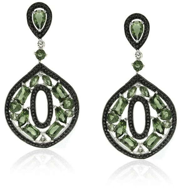 Dolce Giavonna Silver Overlay Simulated Green Topaz Dangle Earrings