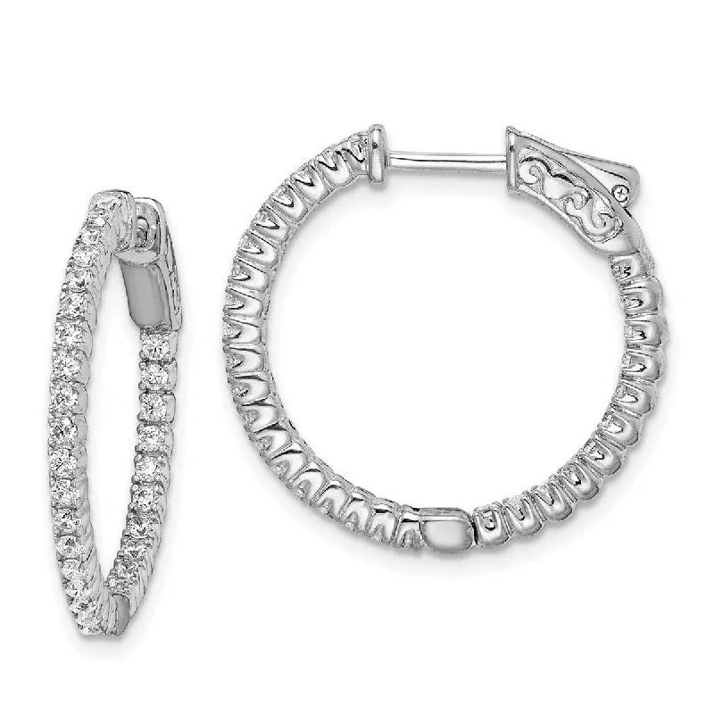 Curata 925 Sterling Silver Polished Safety clasp Rhodium Plated With CZ Cubic Zirconia Hinged Hoop Earrings