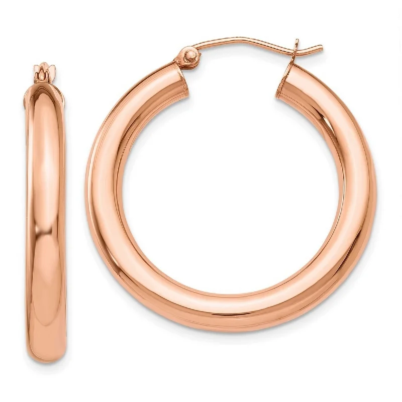 Curata 14k Rose Gold 30x4mm Polished Classic Tube Hoop Earrings