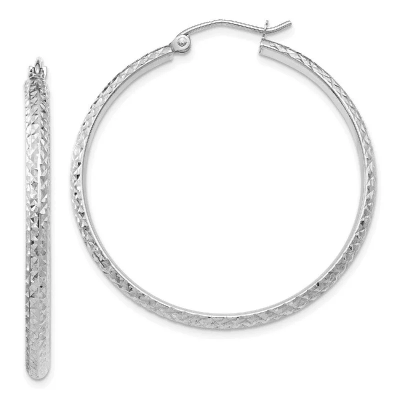 Curata 14k White Gold Sparkle Cut 2.8x37mm Hoop Earrings - 37mm long 2.8mm Thick